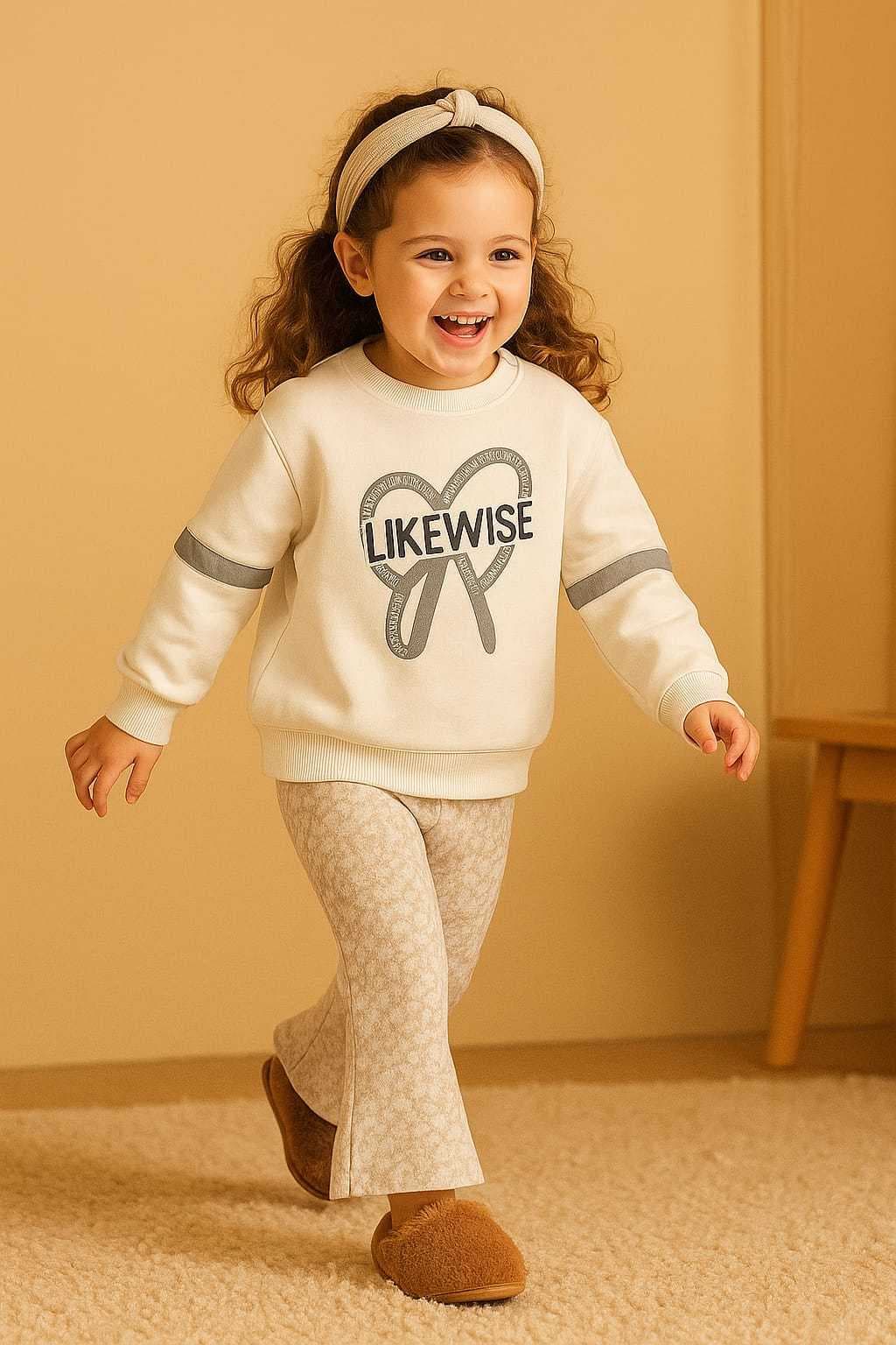 Girls Premium Style Wide Leg Trackset - Bow White(5-7) - Image 1