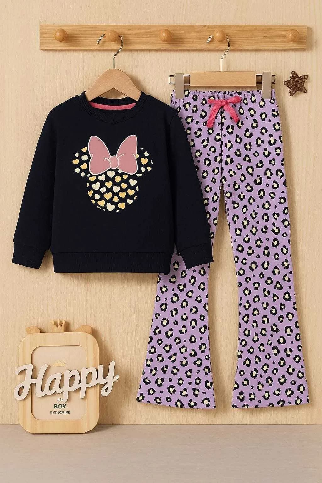 Girls Premium Style Wide Leg Trackset - Black Mickey(5-7) - Image 2