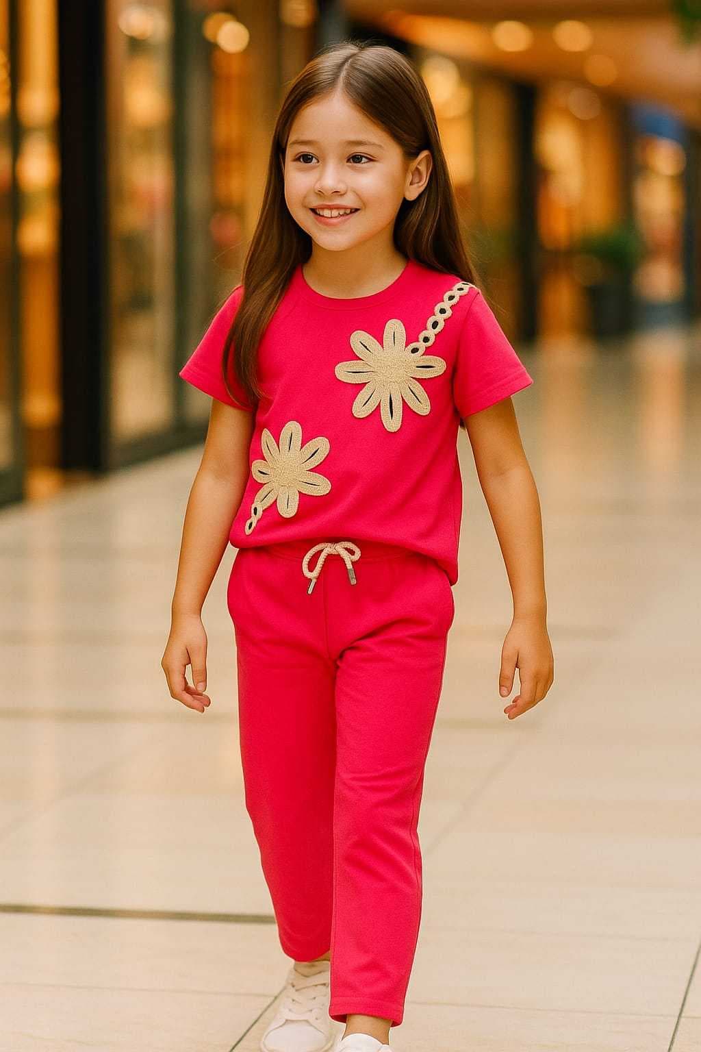 GIRLS PREMIUM COORD SETS Dark Pink Floral(4) - Image 2