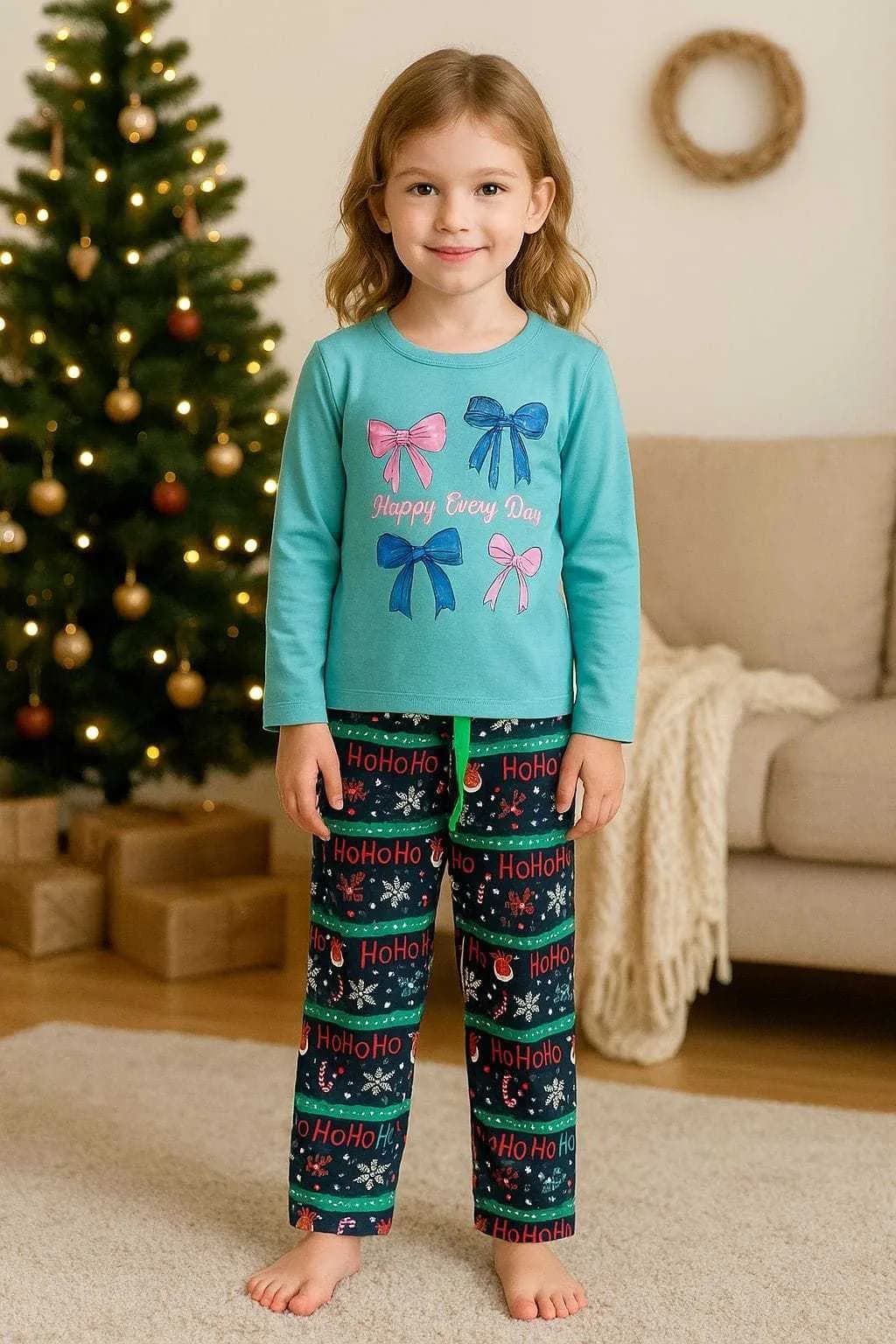 Cozy & Cute Full Sleeves Sets – 100% Cotton - Bow Blue(5-6) - Image 1