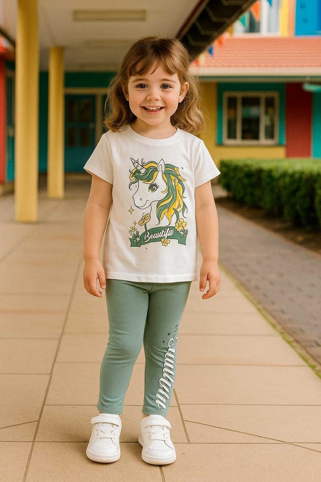 Premium Girls Summer Print Cute Legging Set Unicorn(3) - Image 1