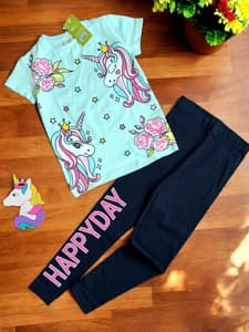 Premium Girls Summer Print Cute Legging Set Unicorn(3)