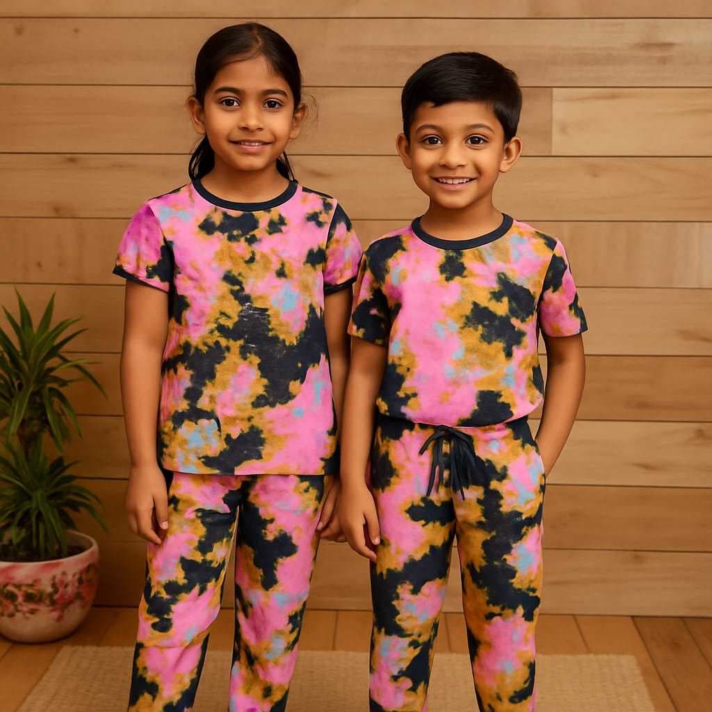 Tie & Dye Kids Co-Ords Set Pink & Black(5) - Image 1