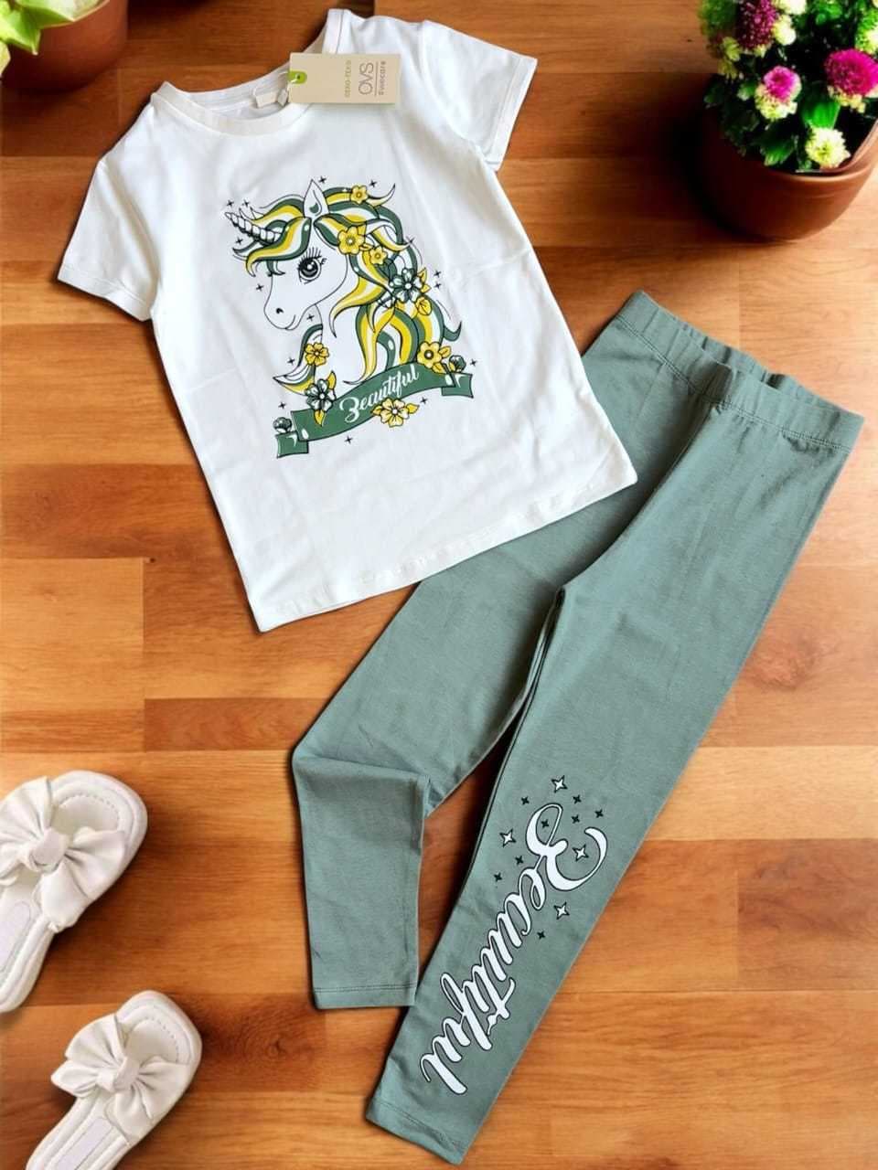 Premium Girls Summer Print Cute Legging Set Unicorn(3) - Image 2