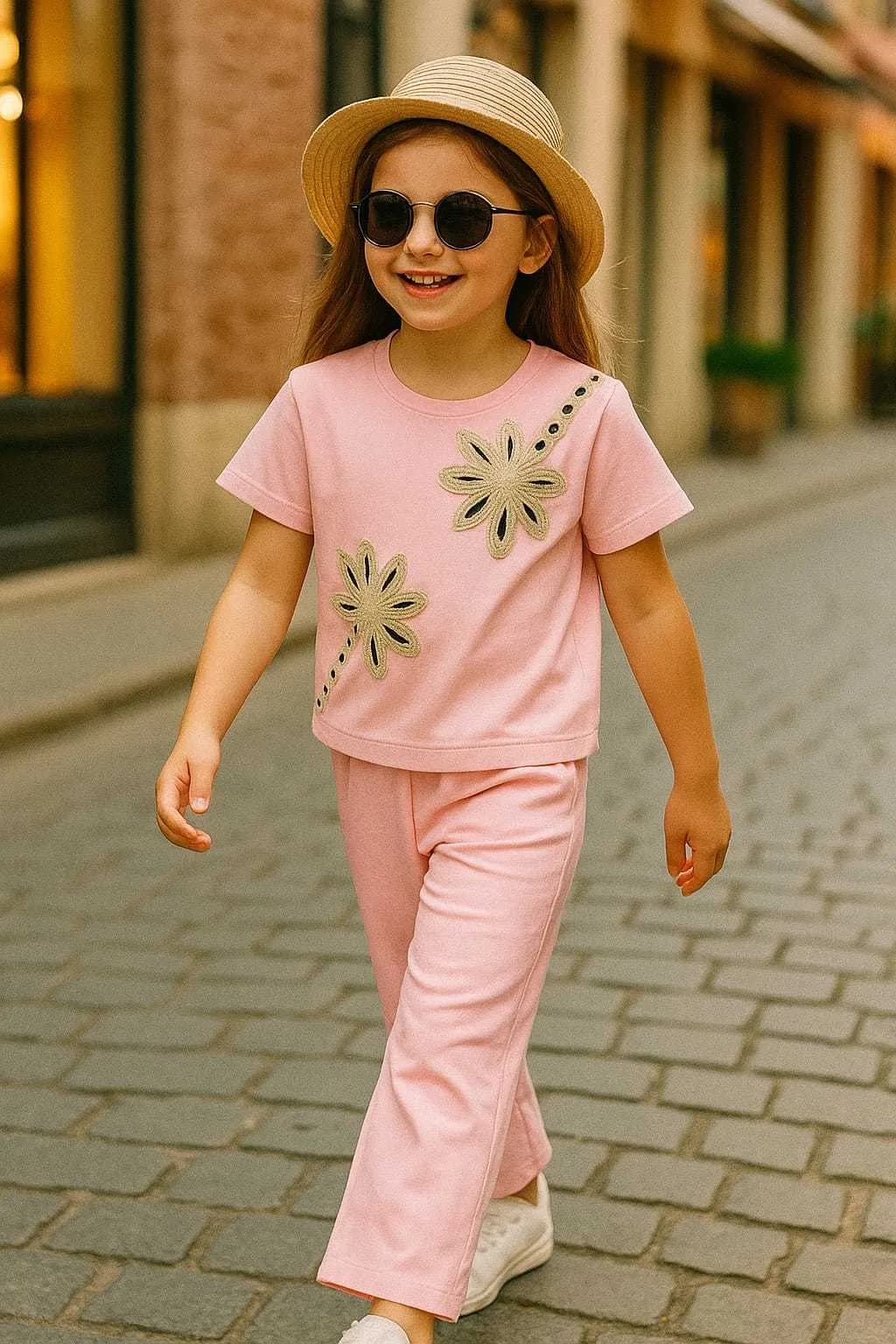 GIRLS PREMIUM COORD SETS Baby Pink Floral(4) - Image 2