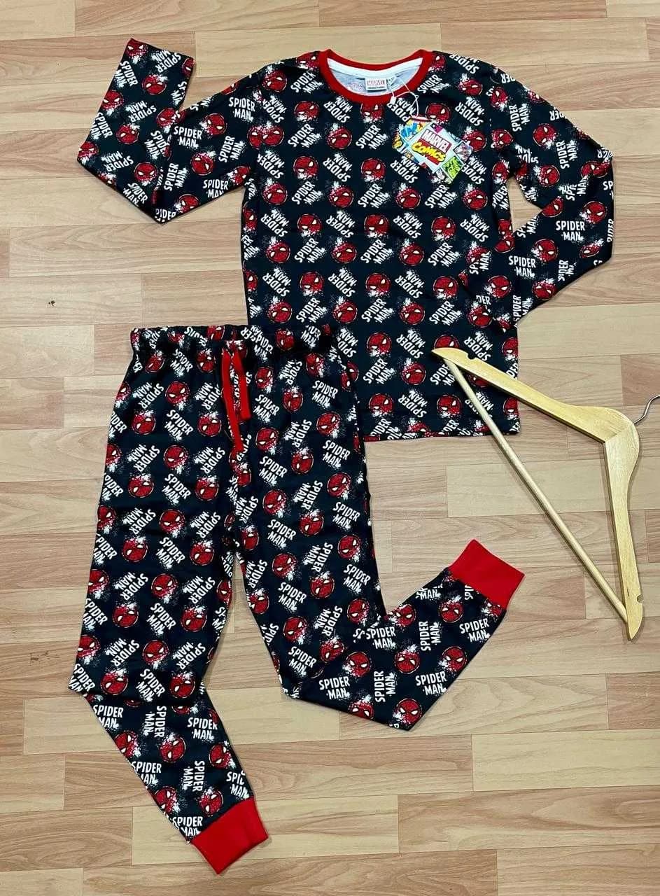 Kids Cotton Full Sleeves Co-Ords Sets Black Spiderman(3) - Image 1