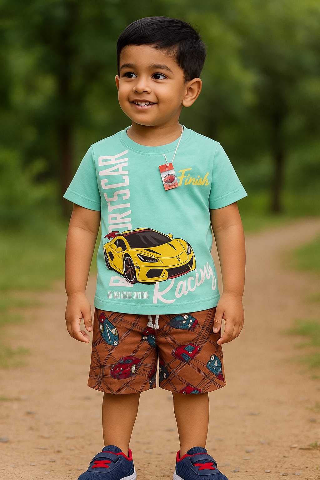 Kids Premium Kids Shorts Set Cars Green(5-7) - Image 1