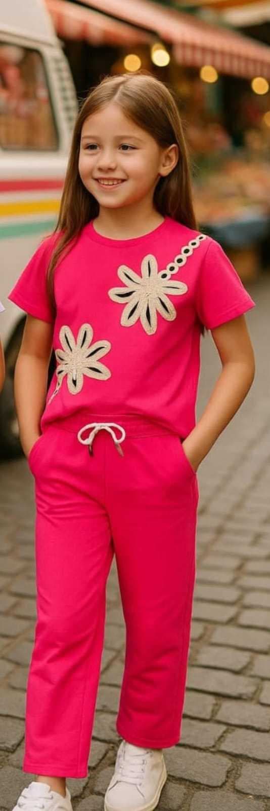 GIRLS PREMIUM COORD SETS Dark Pink Floral(4) - Image 1