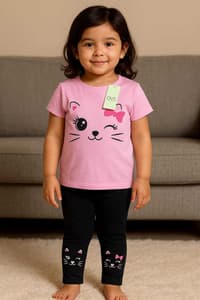 Premium Girls Summer Print Cute Legging Set Cat(3)