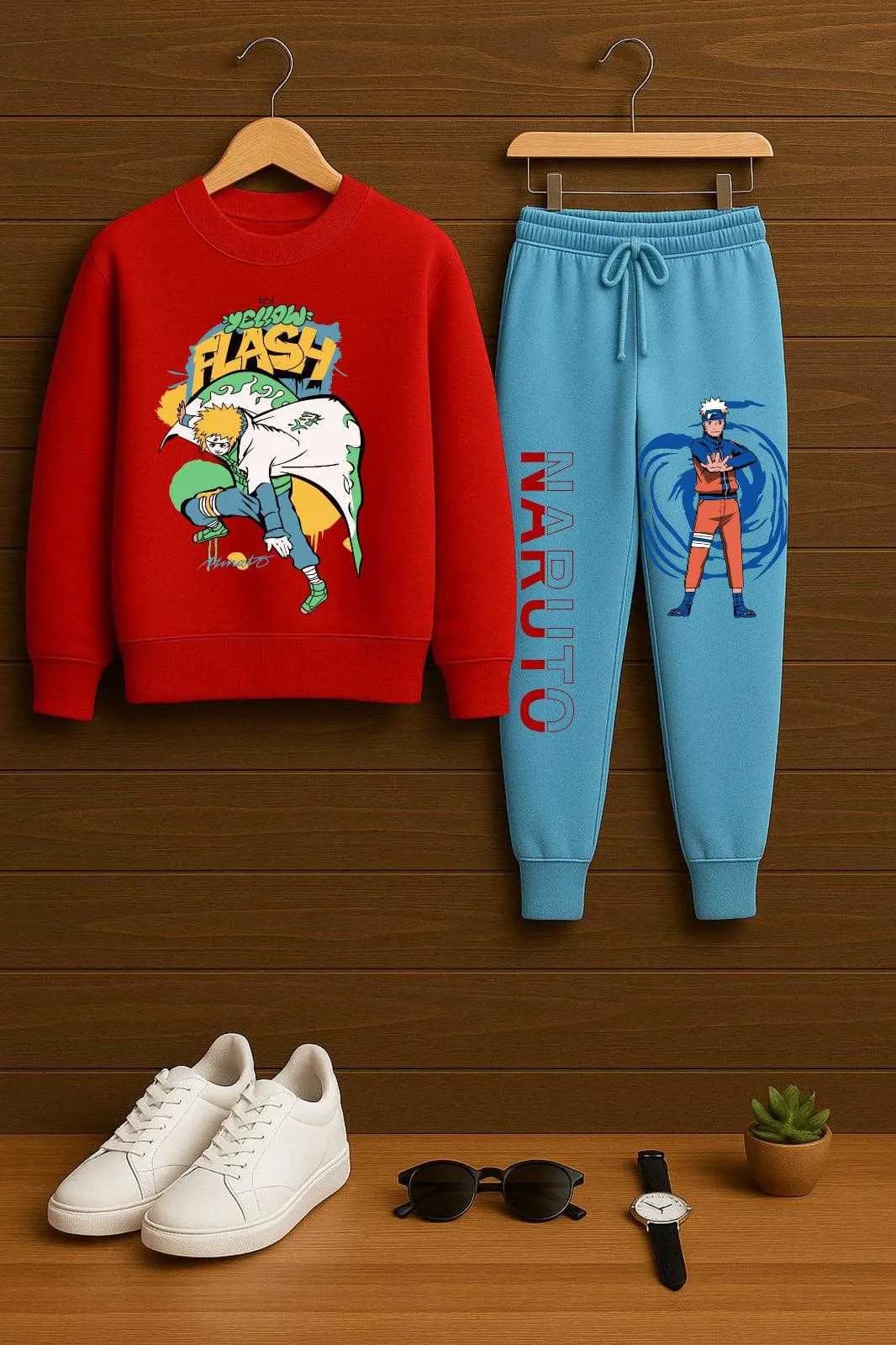 Premium Naruto Kids Loopknit Set - Perfect For Winters - Red(5-6) - Image 1
