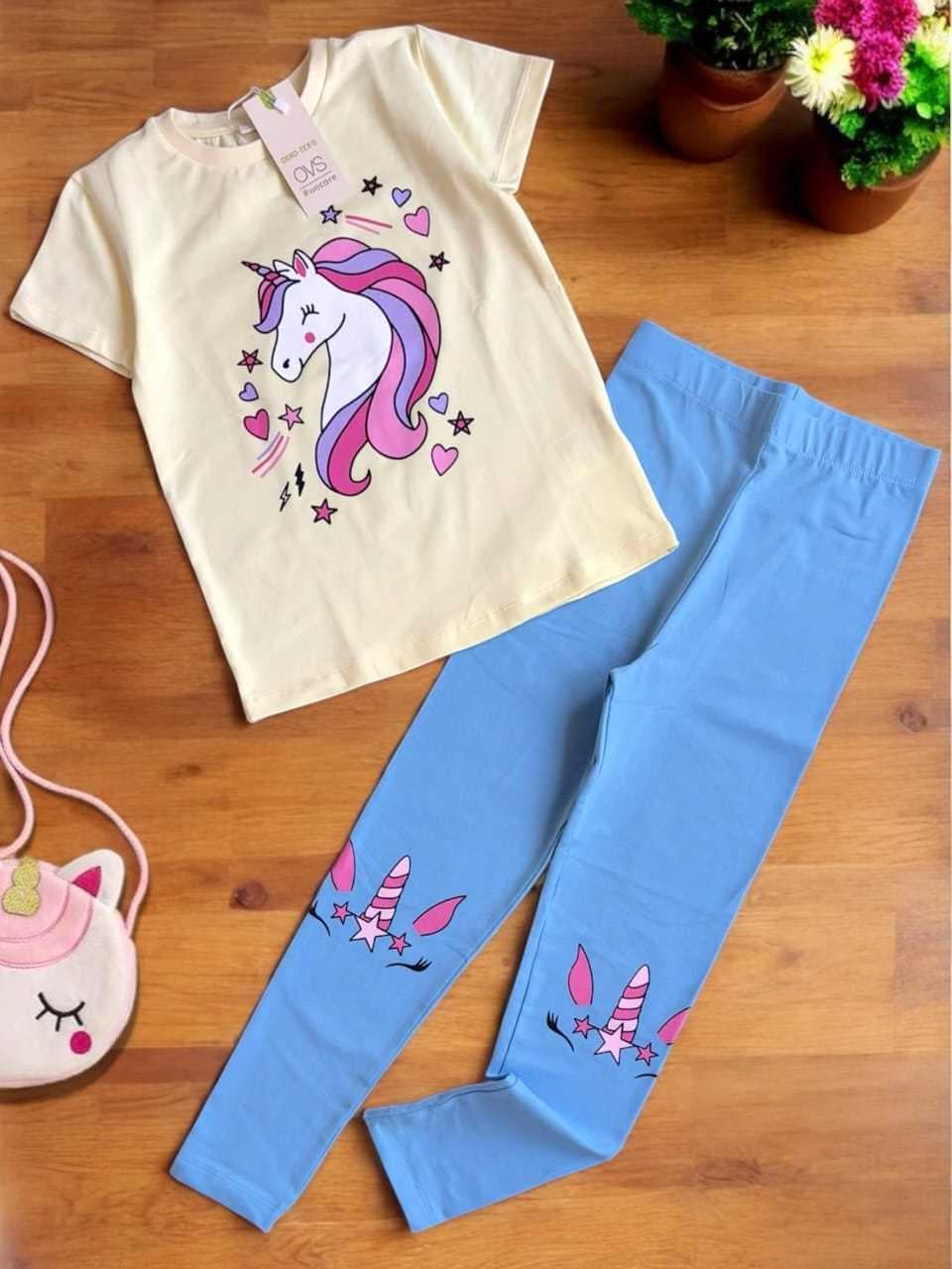 Premium Girls Summer Print Cute Legging Set Unicorn(3) - Image 1