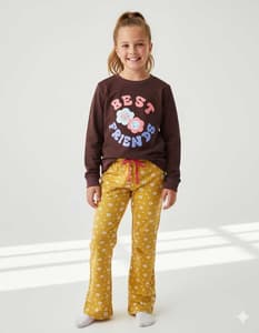 Girls Premium Style Wide Leg Trackset - Brown(5-7)